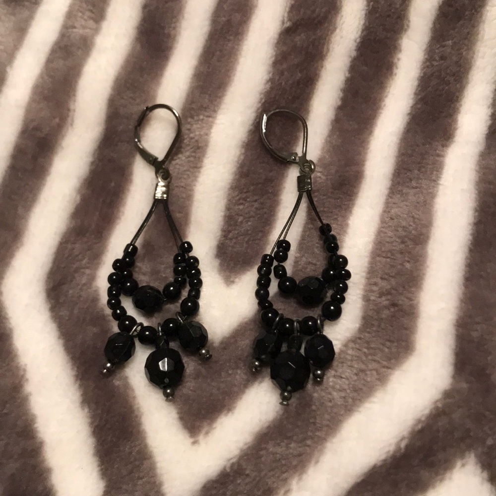 Black jeweled drop earrings
